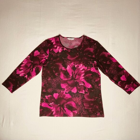 Tanjay Fuchsia and Black Floral Print Top – Size Medium - Picture 2 of 9